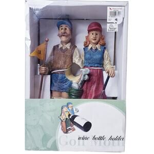 NIB Vintage CHRISTMAS TREE SHOPPE NANTUCKET Golfer Couple Wine Bottle Holder